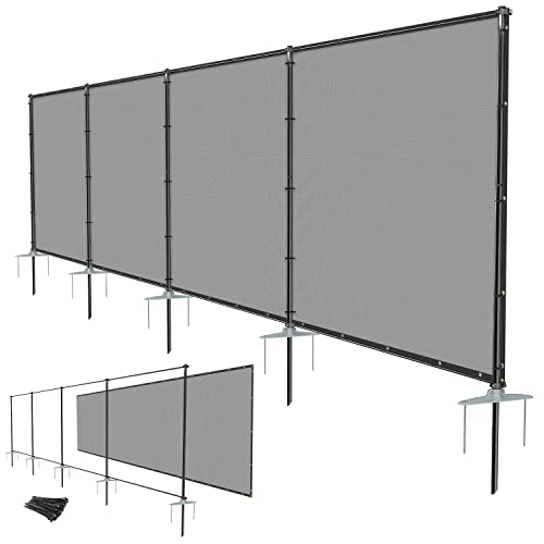Infrange 5'X24' Outdoor Fence Fencing Kit With Poles And Rails Ground Spikes Privacy Fence For Dog Yard Pool Garden Safety Chicken Fence Temporary Painted Iron Pole Light Gray #TOP6