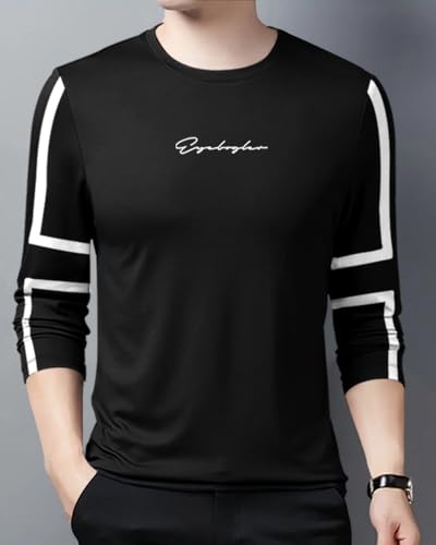 Image of Noble Monk Men Full Sleeve Round Neck T-Shirt | Printed Sleeves |Regular fit Tshirt for Men