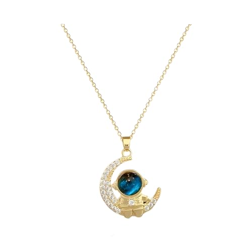 Collier astronaute acier inoxydable, pendentif planète lune hypoallergénique pour femme