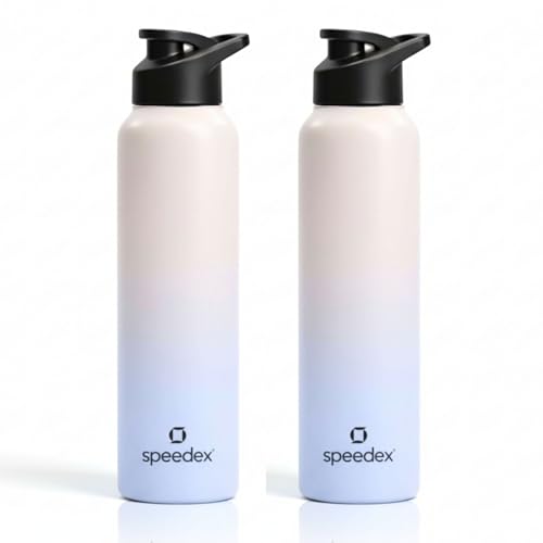 Image of Speedex Stainless Steel Water Bottle 1 Ltr, Leak Proof Sipper Cap, BIS Approved 1000 ml Metal Bottle For Daily, Office, School, Gym, Travel Use for Men, Women, Kids, Adults, Pink Blue, Set of 2