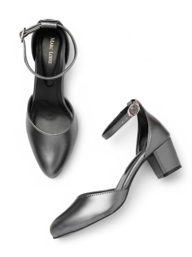 Image of Marc Loire Women's Pointed Toe Block Heel Fashion Sandals with Buckled Ankle Strap