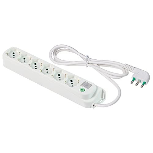 FANTON 47430ECO Multipresa 6 posti OMEGA ECO RELIFE 6 prese bipasso/schuko 2P+T 16A cavo 1,5 m spina a squadra grande16A + interruttore bipolare luminoso