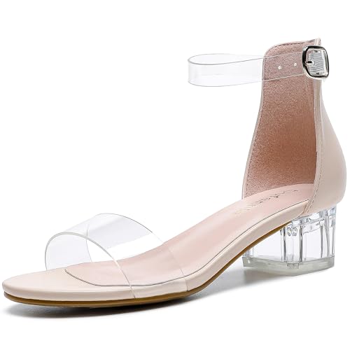 Image of Dufannie Girls Sandals Low Heels Dress Pump Ankle Strap Open Toe Flower Girl Wedding Party for Toddler Little Big Kid