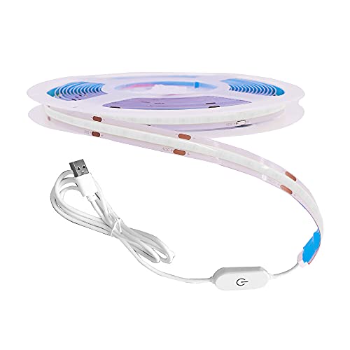 GQL Dimmable COB LED Strip with White Dimmer Switch, 5V USB Flexible Light Ribbon, Self-Adhesive Tape for Indoor Home Commercial Cupboard TV Backlight (Blue, 2m)