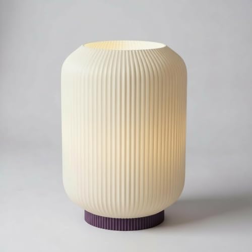Image of Modern 3D Printed Table Lamp| Bedside Night Lamp | Warm Ambient Light for Bedroom, Living Room, Study Table & HomeDecor | Minimalist LED Desk Lamp for Cozy Lighting (Base- Lavender)