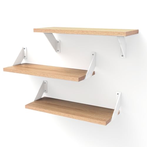 ChasBete Estante Pared Vintage 3 Piezas, estanteria Pared Madera 40cm, pequeño baldas de Madera Pared para salón Dormitorio Almacenamiento, marrón Claro