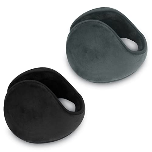 Simpolor Cache-oreilles,2 PCS Cache-oreilles pour hommes et femmes de grande taille, Unisexe L'hiver Chaud Cache-oreilles en peluche extérieure, boucliers d'oreilles pour vélo, ski, Noir + Gris Cover