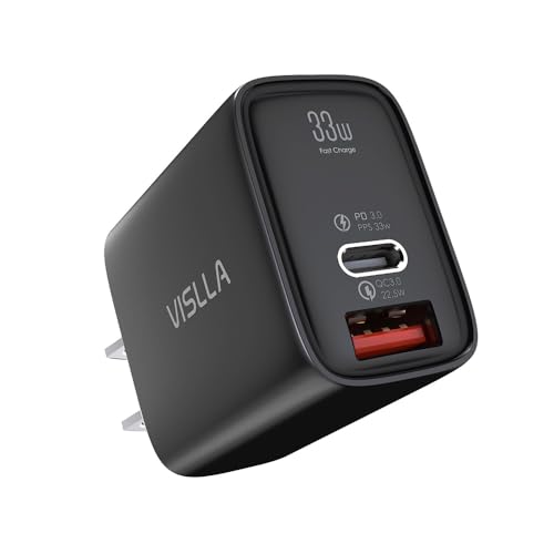 VISLLA 33W USB C Charger Block, Dual Port Fast Charging Adapter, PD 3.0 & QC 3.0, Compatible with iPhone 15/14/13/12 Series, Galaxy S23/S22/S21, Pixel, iPad Pro & More E033