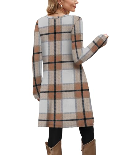 Image of OFEEFAN Fall Dresses for Women 2026 Crew Neck Long Sleeve Dress with Pockets