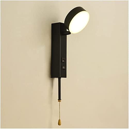 Aplique de pared LED con interruptor y puerto de carga USB para lectura en dormitorio color negro
