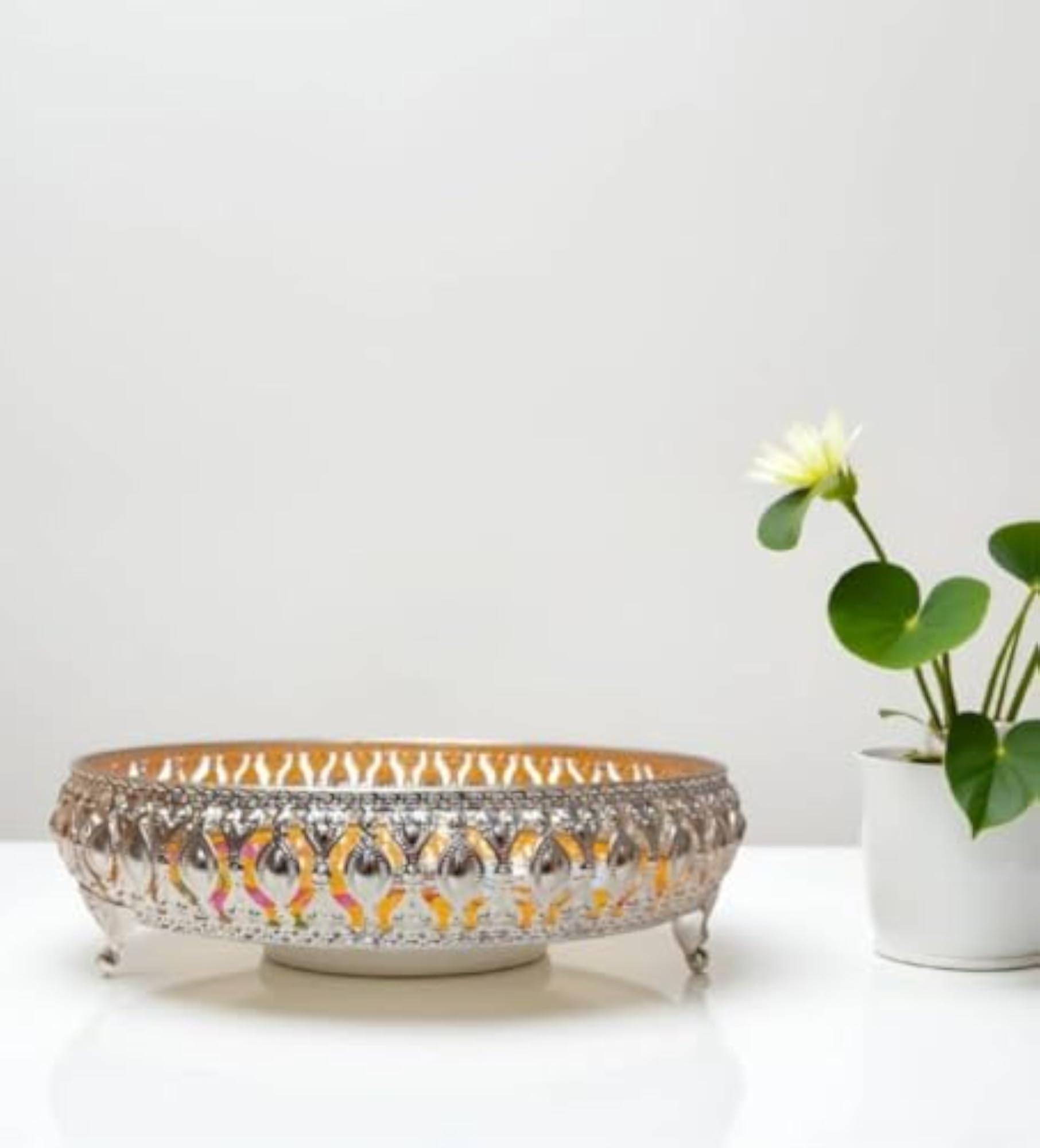 German Silver Round Decorative Embossed Tray