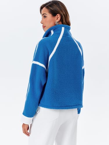 Women Sherpa Fleece Jacket Half Zip Oversized Cropped Sweatshirt Long Sleeve Pullover 2025 Winter Outfits with Pockets3