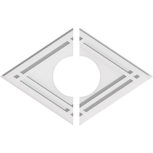 Image of Ekena Millwork CMP18X12DD2-05000 Diamond Architectural Grade PVC Contemporary, Two Piece Urethane Ceiling Medallions 18 inchW x 12 inchH x 5 inchID x 6 1 /4 inchC x 1 inchP