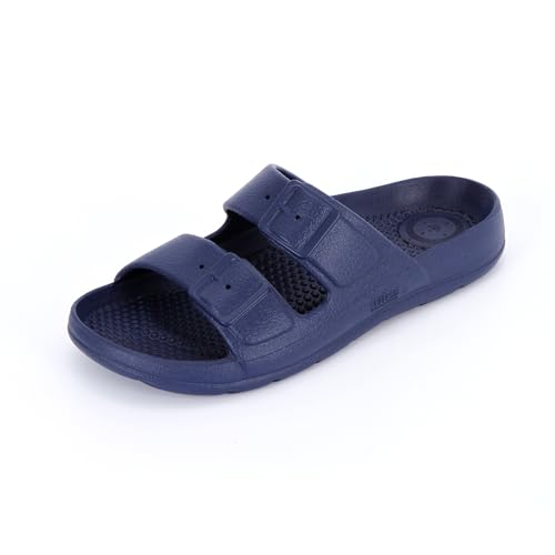 Image of Totes Kids Everywear Double Buckle Slide Sandals Lightweight Waterproof Slides with Textured Footbed