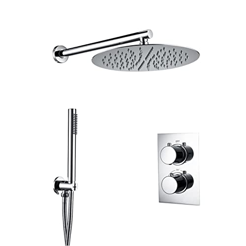 Système de douche thermostatique chromé anti-brûlure avec douche de tête 12''