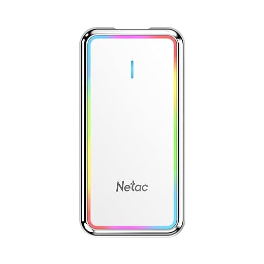 Netac SSD portátil de 1 TB com iluminação LED RGB até 550 MB/s USB 3.2 geração 2 unidade externa de estado sólido backup unidade fina para armazenamento de arquivos/viagens de negócios essencial, gravação de baixo ruído, ZR