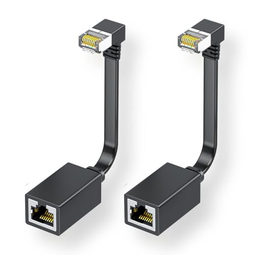 Right Angle Cat7 Ethernet Extension Cables Flat 0.5 FT, Right angle UP 90 Degree LAN Extended Cable Network Patch Cord Male to Female Connector for Router Modem Smart TV PC Computer Laptop 2Packs