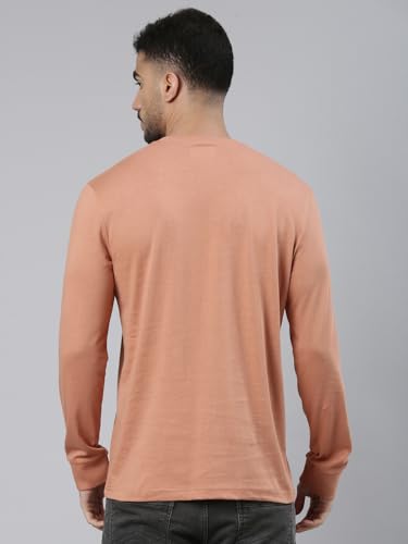 Image of Classic Polo Men's Full Sleeve Brown Crew Neck Slim Fit Solid Cotton T-Shirt