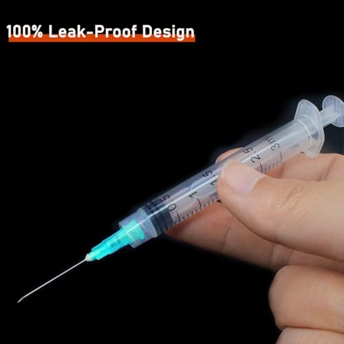 50 Pack 3ml/cc Disposable Luer Lock Lab Syringes with 21Ga 1.0 Inch Needle , Individually Sealed Packed