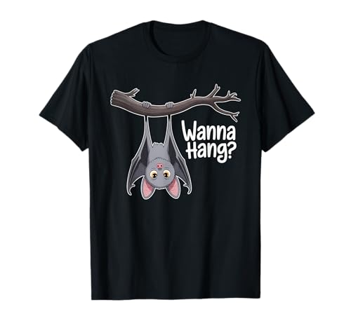 Image of Wanna Hang Cute Funny Pun Bat Lover Halloween T-Shirt