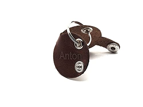 CopterFarm Hundemarkentasche für Hunde am Halsband | mit Gravur, Druckknopf | Kunstleder, Echtleder | Hundemarke | individuell beidseitig graviert (Echtleder Braun, Rund)