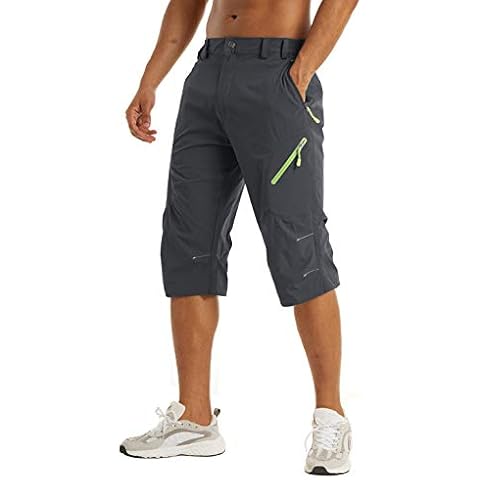 KEFITEVD Herren Bermuda Shorts 3/4 Wanderhose Kurz MTB Hose Schnelltrocknend Leicht Funktionshose Nylon Herrenhose Sommer Fahrradhose Männer Dunkelgrau 36 Cover