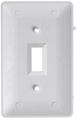 Image of TayMac MW2000W Masque 2000 Series 1-Gang Nonmetallic Decorator Style Duplex Cover-Up Wall Plate, White, 5-Pack & TayMac 4000W Paintable Single Toggle Light Wall Plate Cover, White, 1-Gang