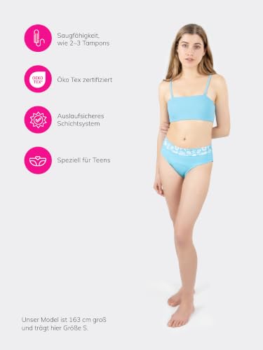 MYLILY Maillot de Bain Menstruel Filles, Adolescentes & Femmes | Culotte de Bain avec Imprimé Été | Piscine, Mer & Plage | 2-3 Tampons, Anti-Fuite, Oeko-TEX | Bleu, S (182) – vue 5
