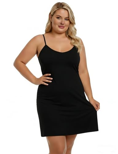 Image of Buauty 2 Packs Full Slip Dress for Women, Adjustable Spaghetti Strap No Static Cami Mini Slips for Under Dress Nightgown