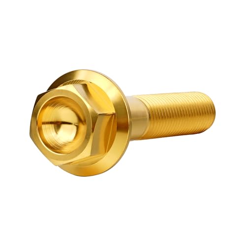 Image of Ti Screws M10 x 20 25 30 35 40 45 50 55 60 65 70 75 80 90 100mm 1.25 Pitch Titanium Flange Hex Bolt Pack of 4 (Gold, M10x50mm)