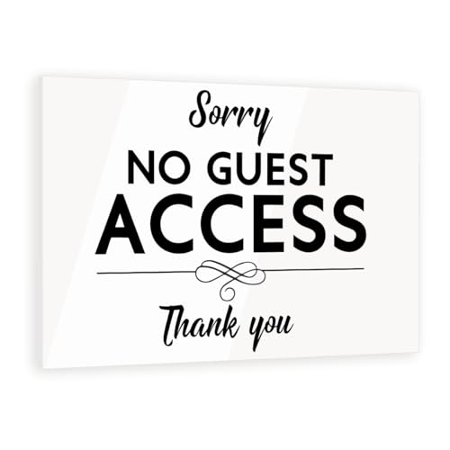 “No Guest Access” Sign – Glass-Like Finish Clear Acrylic – Ideal for Private Spaces, Rentals, and Offices (White, 3.5" x 5")