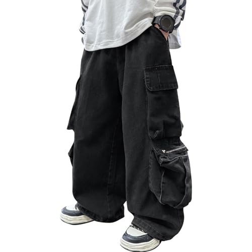Loose Cargo Denim Jeans for Big Boys Elastic Waist Flap Pocket Pull On Baggy Wide Leg Jeans Kids Boys 5-14 Years