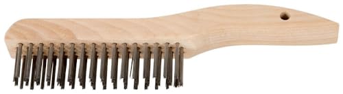 PFERD 85035 Hardwood Shoe Handle Wooden Block Scratch Brush, 012 Stainless Steel, 4 x 16 Wire Rows, 10-1/4