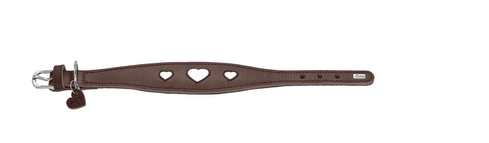 HUNTER Windhundhalsband Love, Farbe: braun/schwarz, weiches, Robustes Rindsleder, einzeln eingenähte Herzen, breitere Form, gepolstert, hoher, Made in Germany, Größe 52