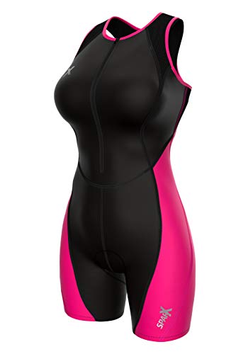 Sparx Elite Women's Triathlon Suit Compression Padded Trisuit Swimming Cycling Running with Bra Support (Black/Pink, Medium)
