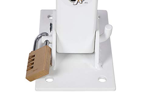 Crash Stop 90-100 Stahl Verzinkt Parkplatzbügel Schmetterling zum Umklappen mit Vorhängeschloss, Rot/Weiß, 500mm Höhe