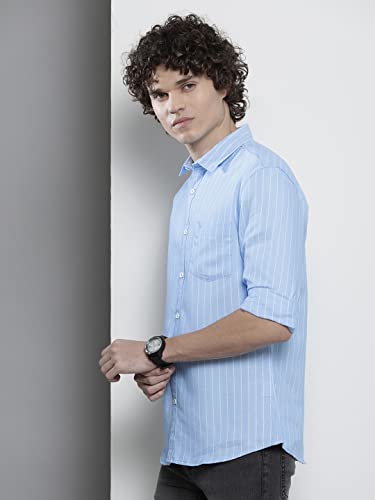 Image of The Indian Garage Co Men Regular Fit Striped Full Sleeves Cutaway Collar Casual Shirt