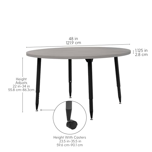 Image of Adapte Commercial Classroom Activity Table - 48 inch Round Woodgrain, ADA Compliant Tapered Legs with Glides & Casters, Adjustable Height 22-34 inch Wheelchair Accessible, School & Office Furniture