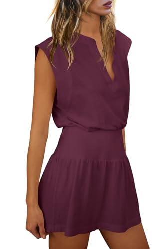 Image of LAMISSCHE Womens Summer Dress Sleeveless Mini Dress Flowy Vacation Beach Dresses Casual V Neck Elastic Waist Sundresses