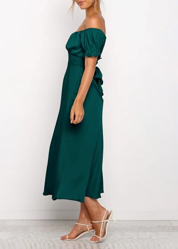 KIRUNDO Women's 2025 Summer Satin Midi Dress Off The Shoulder Wrap Ruched Wedding Guest Party Cocktail Formal Prom Dresses - Image 7