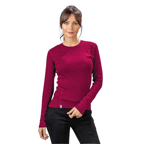 ALPIN LOACKER 100 Merino Langarmshirt Damen 230g/m2 I Feinste Merinowolle Unterwäsche I Langarm Wandershirt für Outdoor und Sport, Berry M