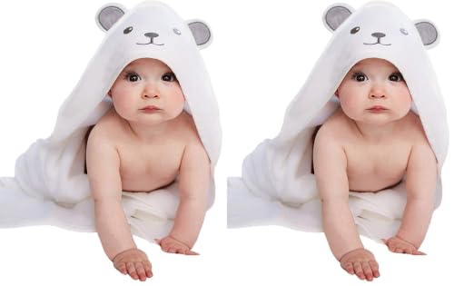 Image of HIPHOP PANDA Hooded Towel - Rayon Made from Bamboo, Bath Towel with Bear Ears for Newborn, Babie, Toddler, Infant - Absorbent Large Baby Towel - Bear, 30 x 30 Inch (Pack of 2)