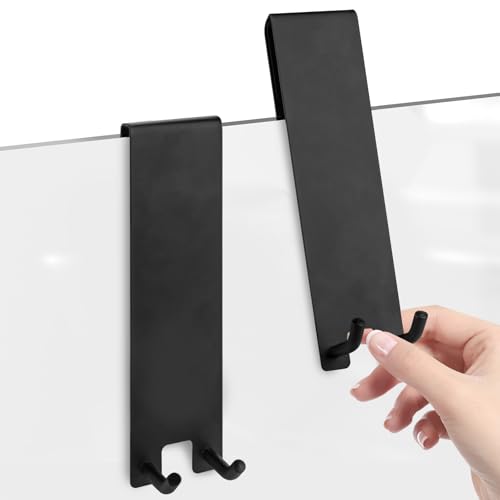 Linkidea 2 Pack Stainless Steel Over Door Hook for Shower, Bathroom Hanger with Non-Slip Sponge Pad for Frameless Glass Doors (Black Long) by Linkidea - Used condition - US$12.15