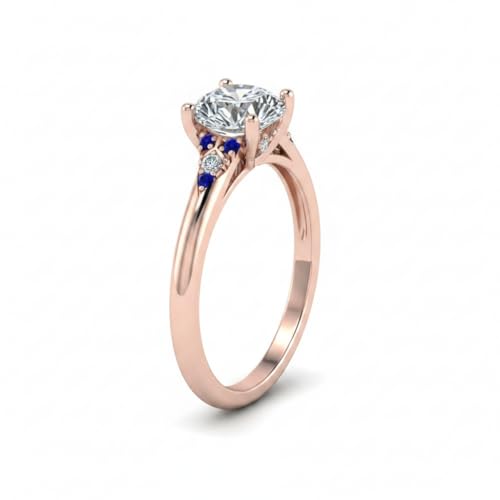Image of Choose Your Gemstone Petite Dome Engagement Ring Rose Gold Plated Round Shape Petite Engagement Rings Everyday Jewelry Wedding Jewelry Handmade Gifts for Wife US Size 4 to 12