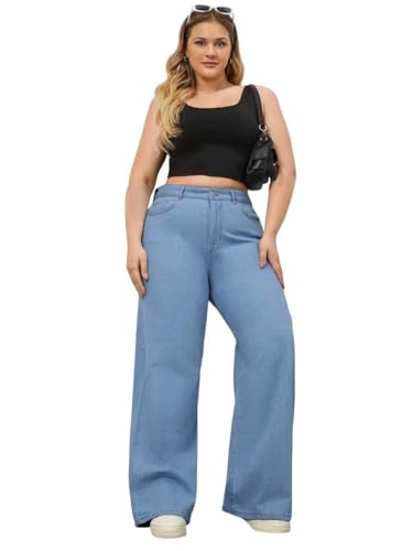 Image of KOTTY Women's Plus Size Straight Fit Denim Jeans with Comfortable Waist and Denim Fabric