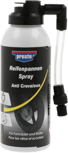 presto Reifenpannenspray 150 ml – Pannenhilfe für Roller & Fahrräder, dichtet ab und pumpt auf, kautschukbasiertes Notfallspray, Anwendung ohne Demontage
