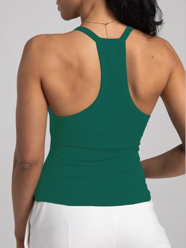 Image of Danysu V Neck Racer Back Tank Top for Women Padded Ribbed Long Tank Fitted Basic Cami Tops