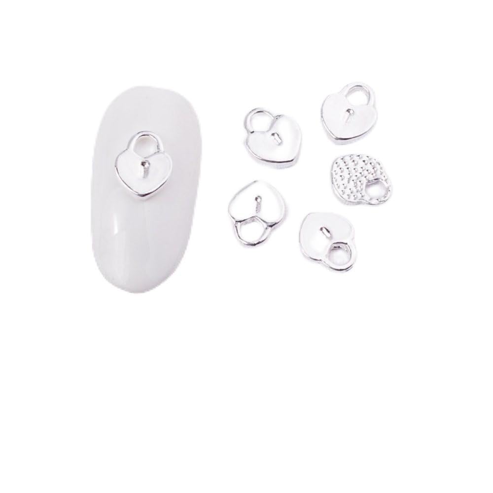 qbodp 100 Pcs Nail Decoration Fashion Nail Decoration Lock Shape Decoration for Nail, Nail Supplies Nail Art Decoration Accessories,Silver
