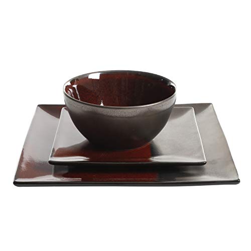 Image of Gibson Elite Decadence 12 Piece Reactive Glaze Dinnerware Set Service for 4, Red with Reactive Metallic Color -