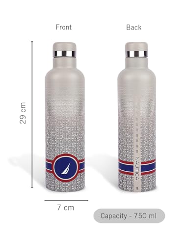 Image of NAUTICA Premium Leak-Proof Insulated Water Bottle - 1pc (Yacht)| 750ml | Stainless Steel Flask with 24 Hours Temperature Retention | Ideal for Travel, Gym, Office Use Oreo Big Printed - Beige /Navy